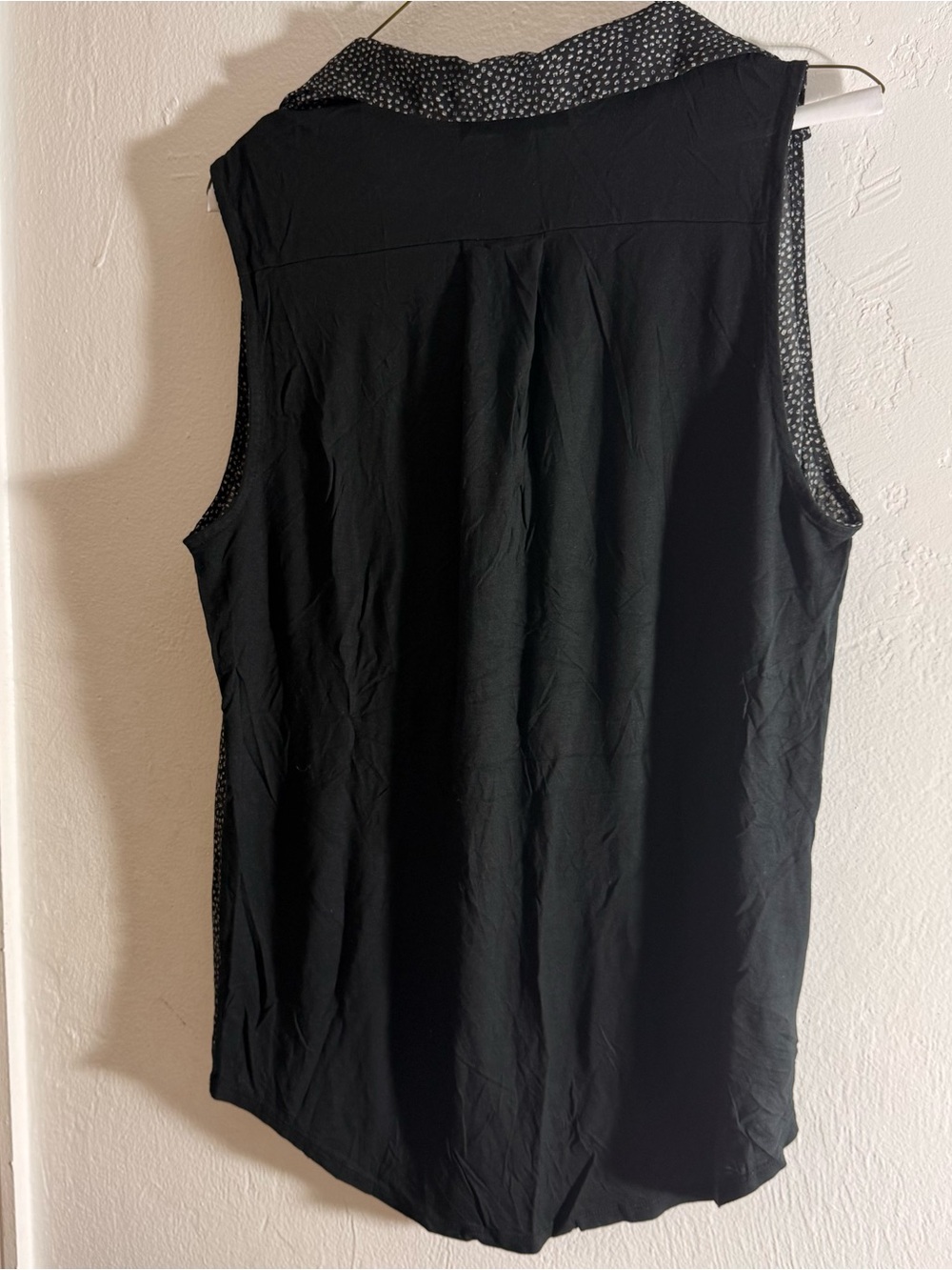 LOFT Black Sleeveless Top with Contrast Dot Collar